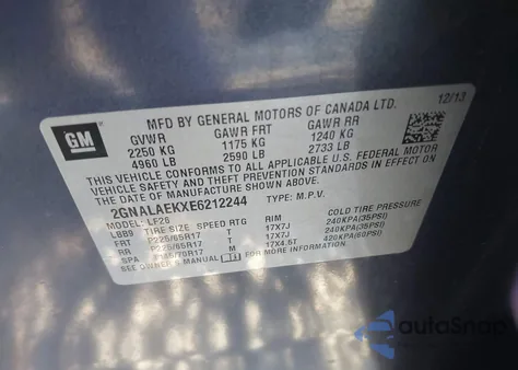 2014 Chevrolet Equinox Ls из США, поврежденный, VIN 2GNALAEKXE6212244